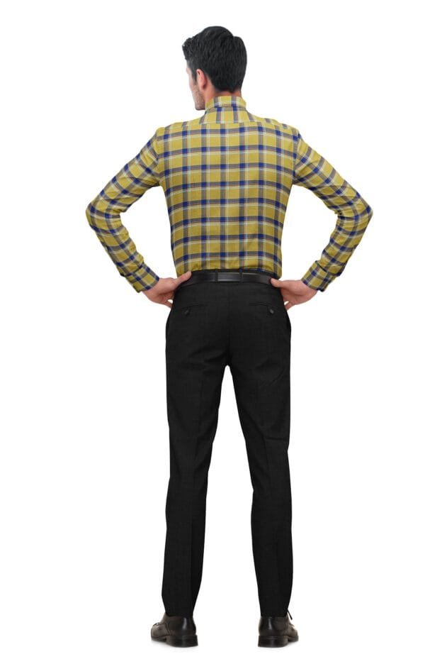 Yellow with Navy Blue Cotton Checkered Full Sleeves Shirt - Image 3