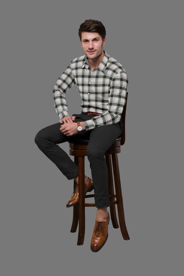 Green Cotton Checkered Full Sleeves Shirt