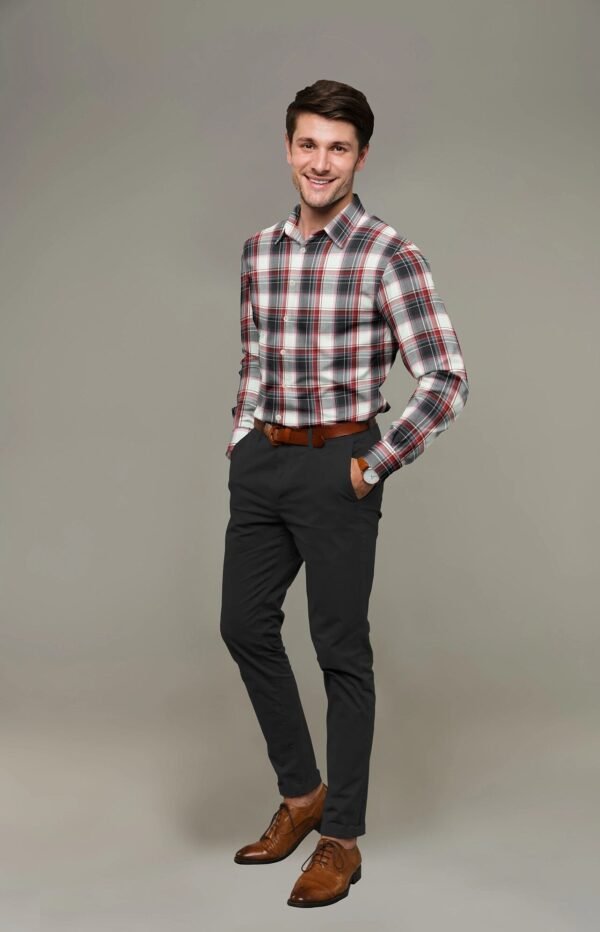 Pink Cotton Checkered Full Sleeves Shirt - Image 2