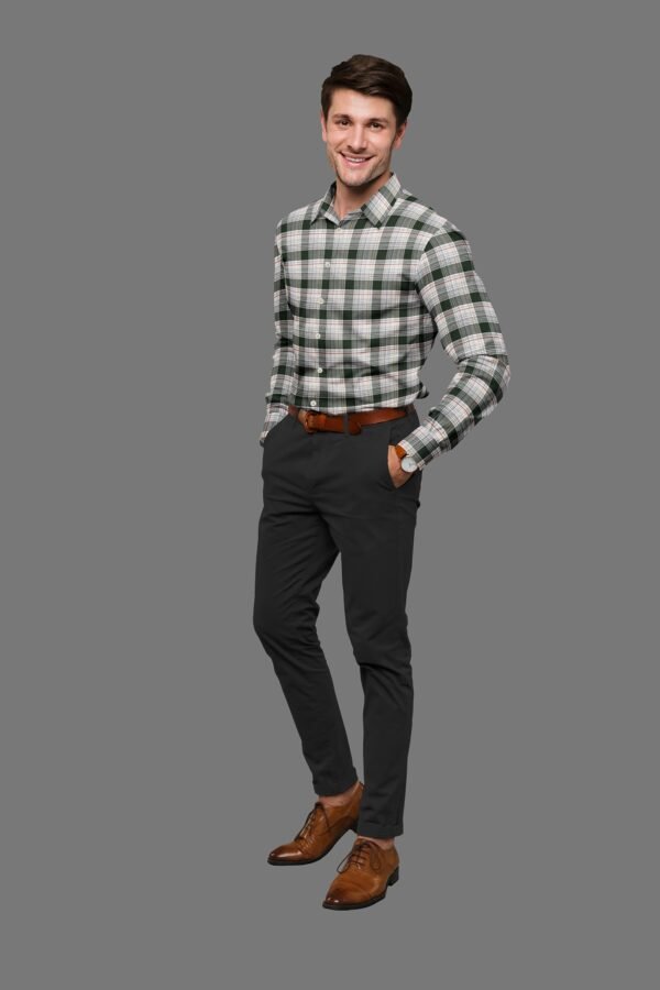 Green Cotton Checkered Full Sleeves Shirt - Image 5