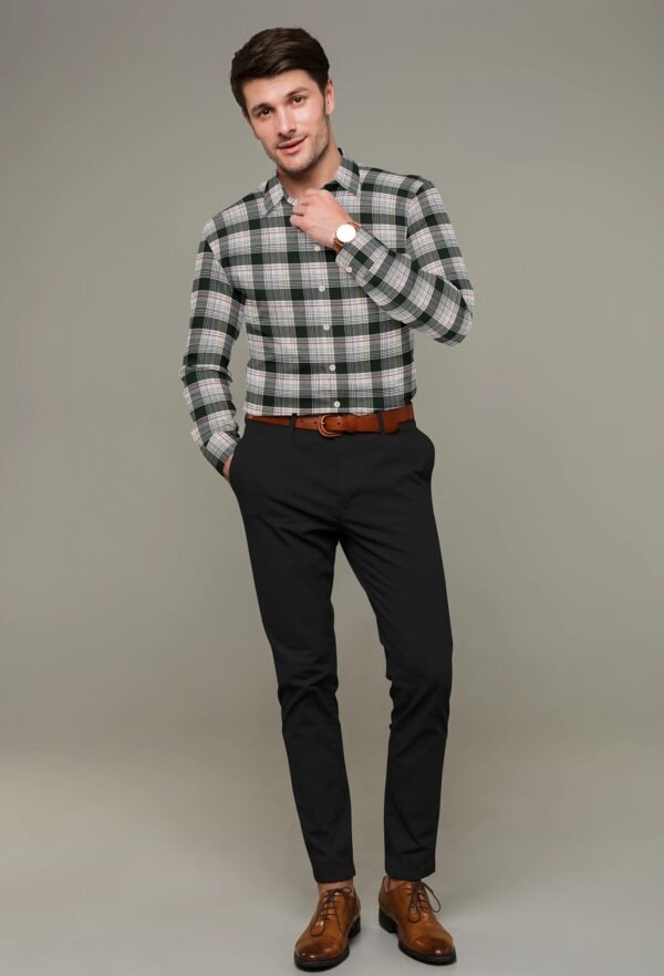 Green Cotton Checkered Full Sleeves Shirt - Image 2