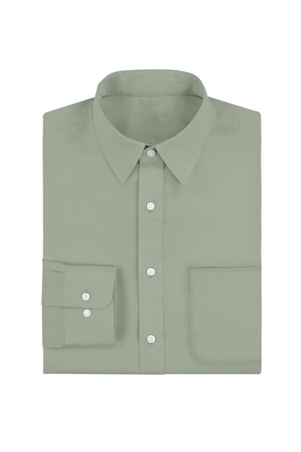 Green Plain Cotton Full Sleeves Shirt - Image 5