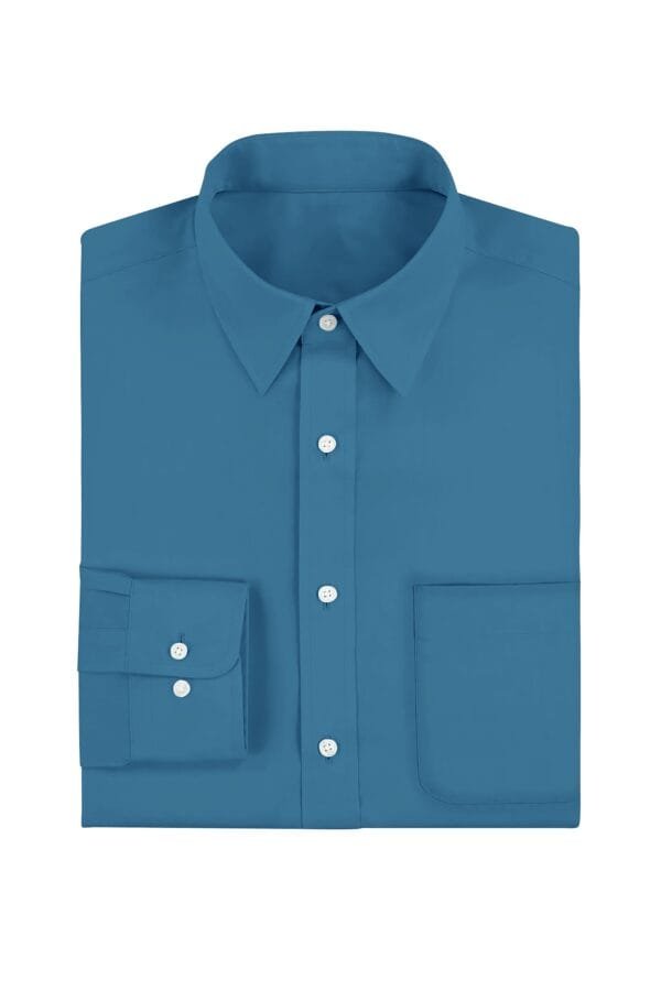 Peacock Blue Plain Cotton Full Sleeves Shirt - Image 5