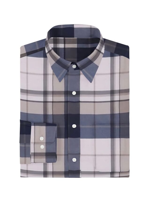Blue Satin Checkered Full Sleeves Shirt - Image 4
