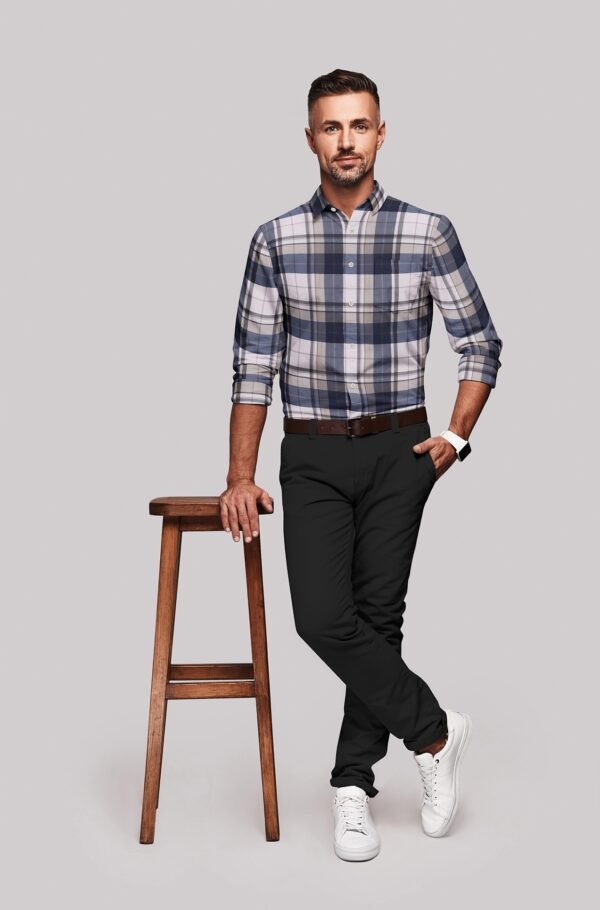 Blue Satin Checkered Full Sleeves Shirt - Image 3