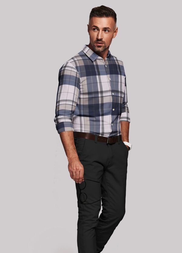 Blue Satin Checkered Full Sleeves Shirt