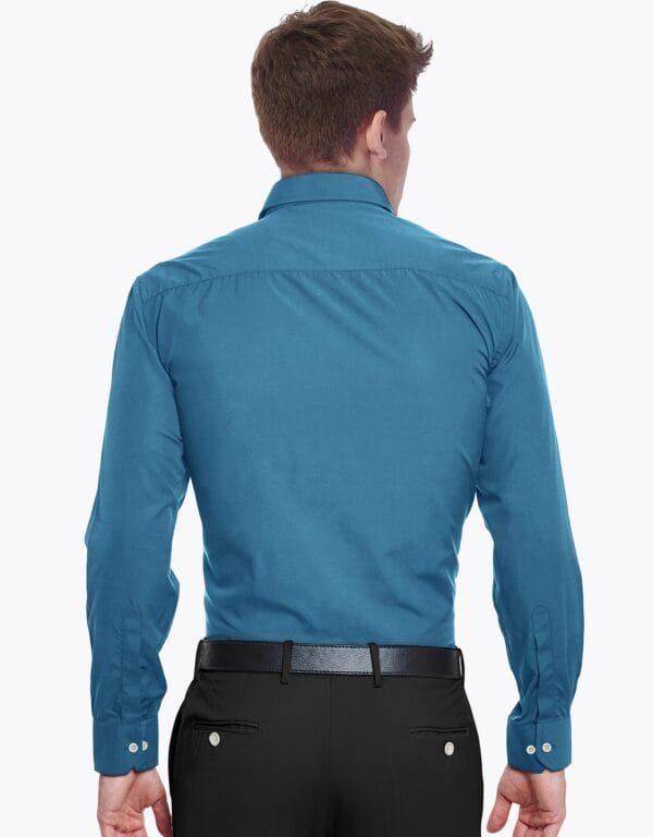 Peacock Blue Plain Cotton Full Sleeves Shirt - Image 4