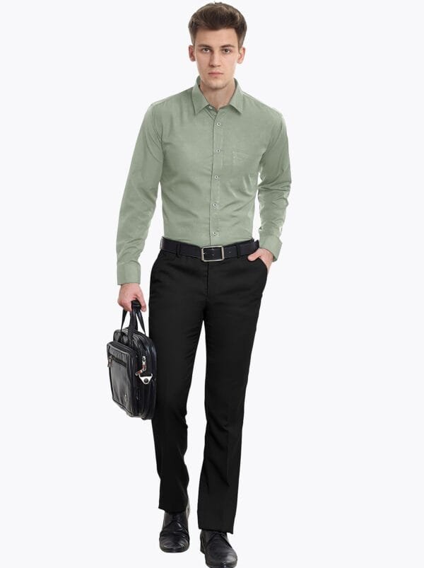 Green Plain Cotton Full Sleeves Shirt - Image 3