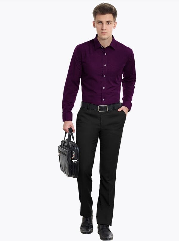 Purple Plain Cotton Full Sleeves Shirt - Image 3