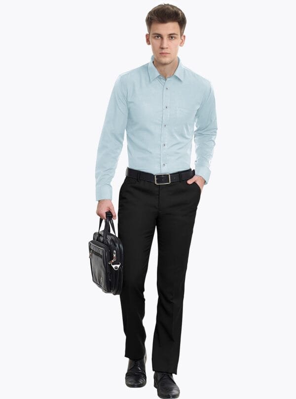 Blue Plain Cotton Full Sleeves Shirt - Image 3