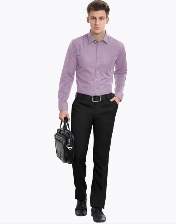 Lavender Pink Plain Cotton Full Sleeves Shirt - Image 3