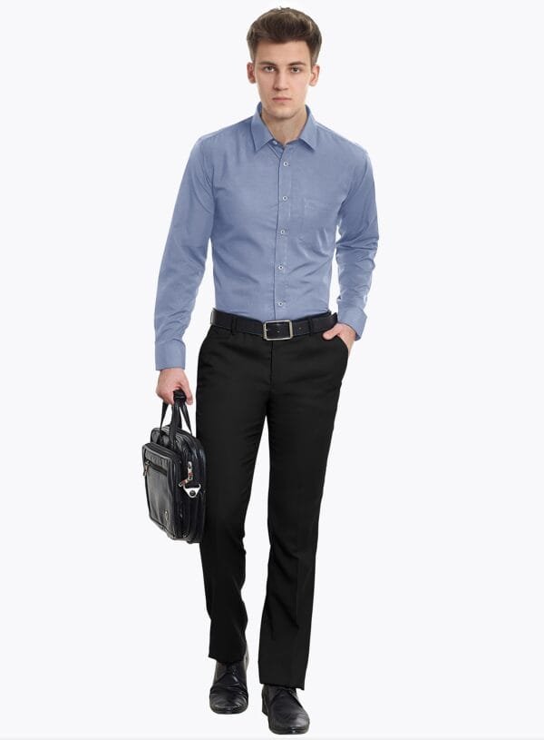 Grey Plain Cotton Full Sleeves Shirt - Image 3