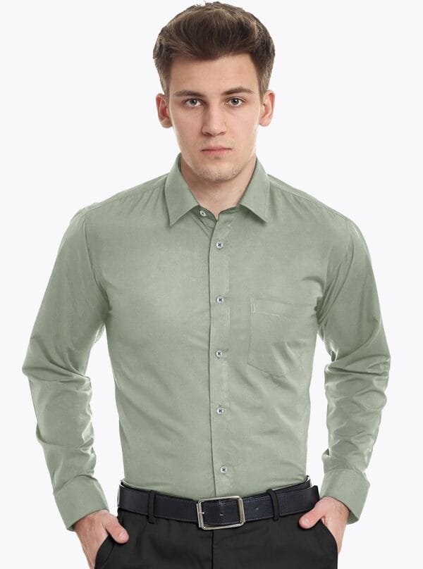 Green Plain Cotton Full Sleeves Shirt