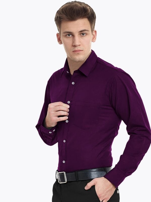 Purple Plain Cotton Full Sleeves Shirt - Image 2