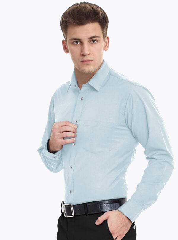 Blue Plain Cotton Full Sleeves Shirt - Image 2