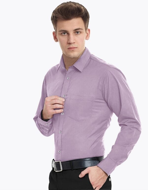 Lavender Pink Plain Cotton Full Sleeves Shirt - Image 2