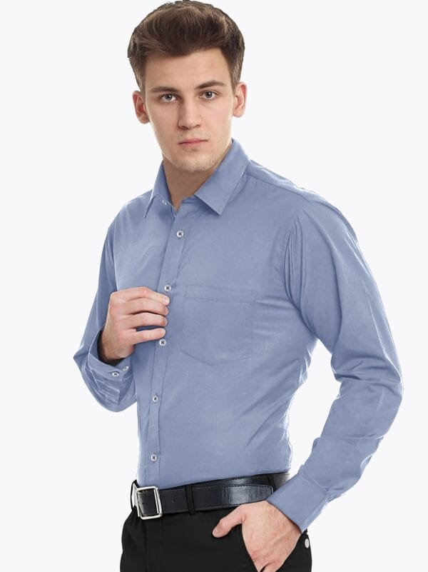 Grey Plain Cotton Full Sleeves Shirt - Image 2