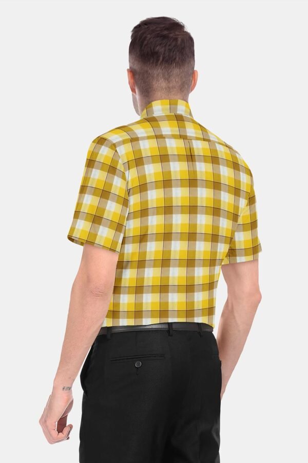 Yellow Cotton Checkered Half Sleeves Shirts - Image 4