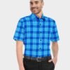 Blue Cotton Checkered Half Sleeves Shirts
