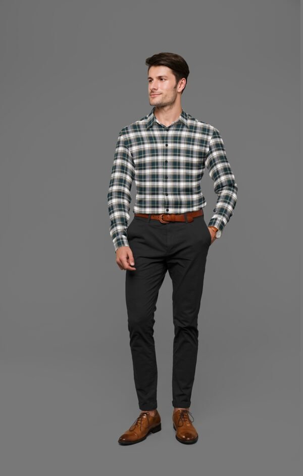Green Cotton Checkered Full Sleeves Shirt - Image 2