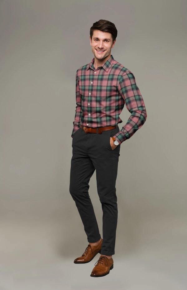 Brown Cotton Checkered Full Sleeves Shirt - Image 2