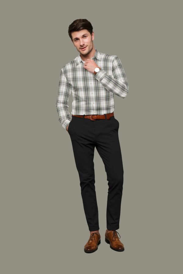 Cream Cotton Checkered Full Sleeves Shirt - Image 3