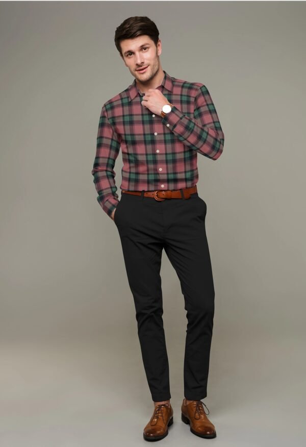 Brown Cotton Checkered Full Sleeves Shirt - Image 3