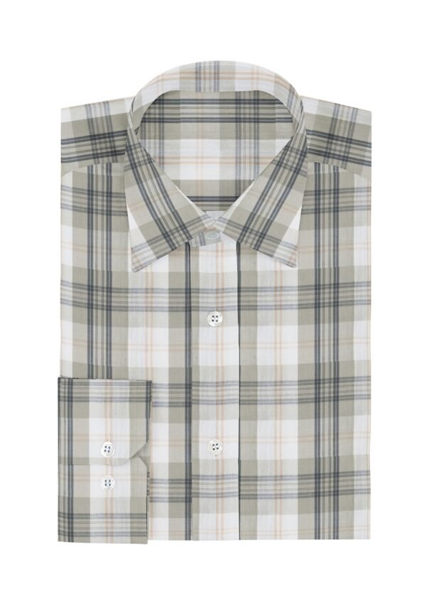 Cream Cotton Checkered Full Sleeves Shirt - Image 5