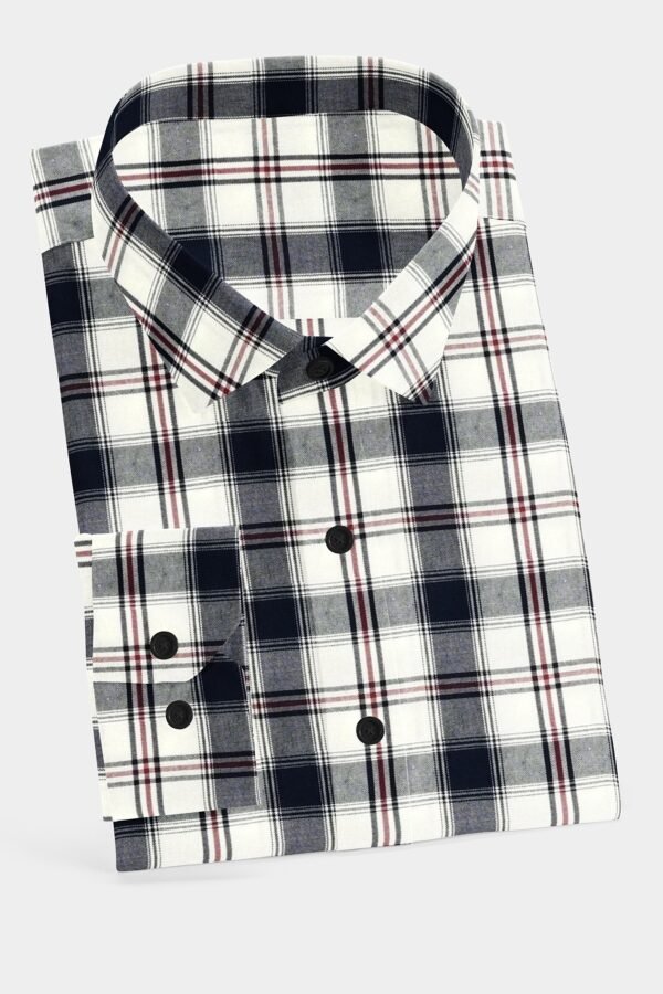 White and Blue Cotton Checkered Full Sleeves Shirt - Image 4