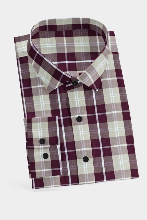 Brown Cotton Checkered Full Sleeves Shirt - Image 4