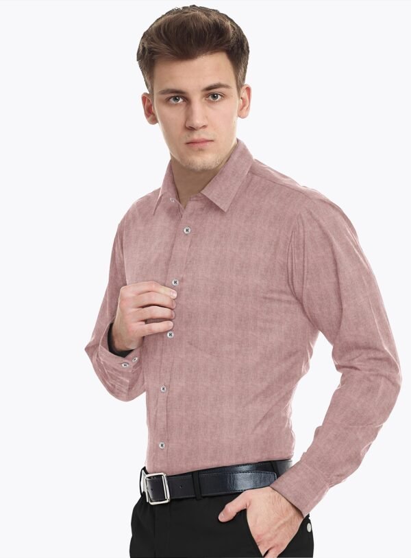 Pink Plain Cotton Full Sleeves Shirt - Image 2