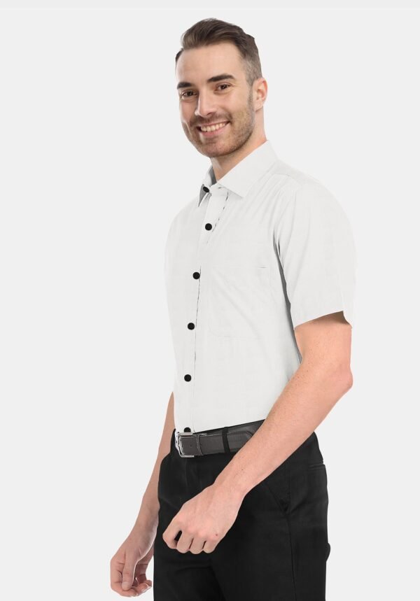 White Cotton Plain Half Sleeves Shirts - Image 2