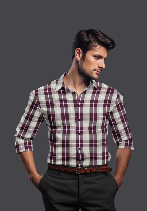 Brown Cotton Checkered Full Sleeves Shirt