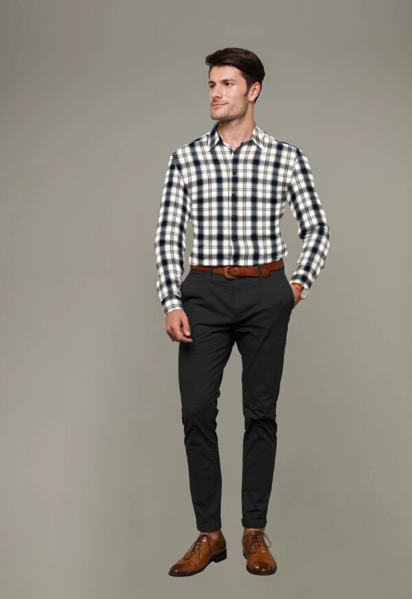 White and Blue Cotton Checkered Full Sleeves Shirt - Image 2