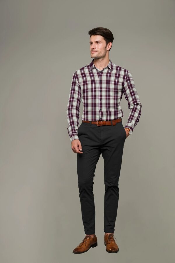 Brown Cotton Checkered Full Sleeves Shirt - Image 2