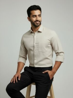 Beige Solid Premium Cotton Shirt