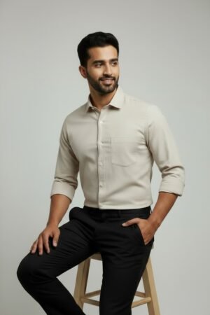 Beige Solid Premium Cotton Shirt
