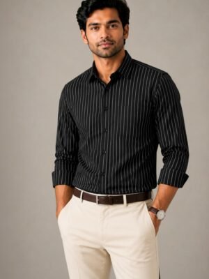 Black Premium Cotton Striped Shirt