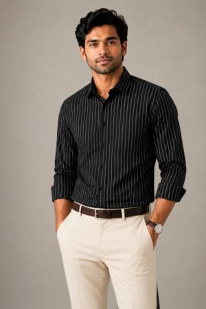 Black Premium Cotton Striped Shirt