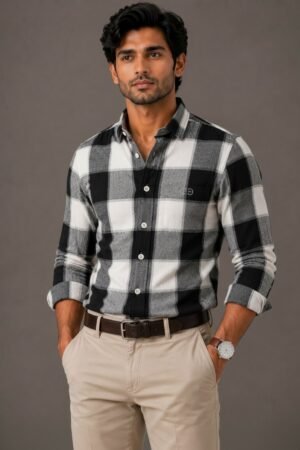 Black & White Checkered Premium Cotton Shirt