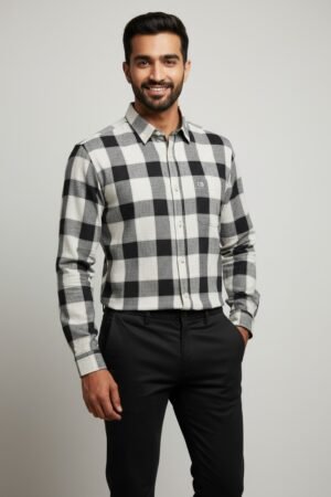 Black & White Checkered Premium Cotton Shirt