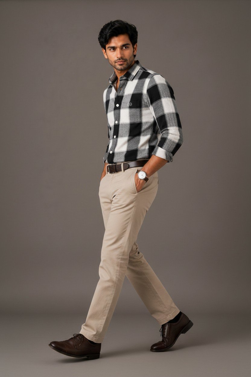 Black & White Checkered Premium Cotton Shirt - Image 4