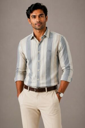 Blue & White Striped Premium Cotton Shirt