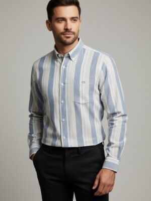 Blue & White Striped Premium Cotton Shirt
