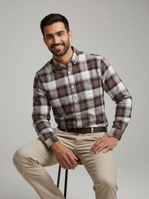 Brown & Beige Premium Linen Checkered Shirt