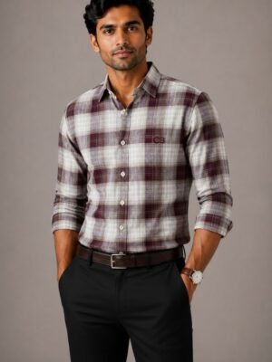 Brown & Beige Premium Linen Checkered Shirt