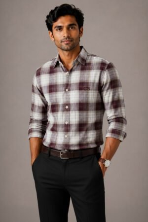 Brown & Beige Premium Linen Checkered Shirt