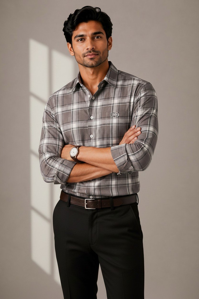 Brown Checkered Premium Cotton Shirt - Image 2