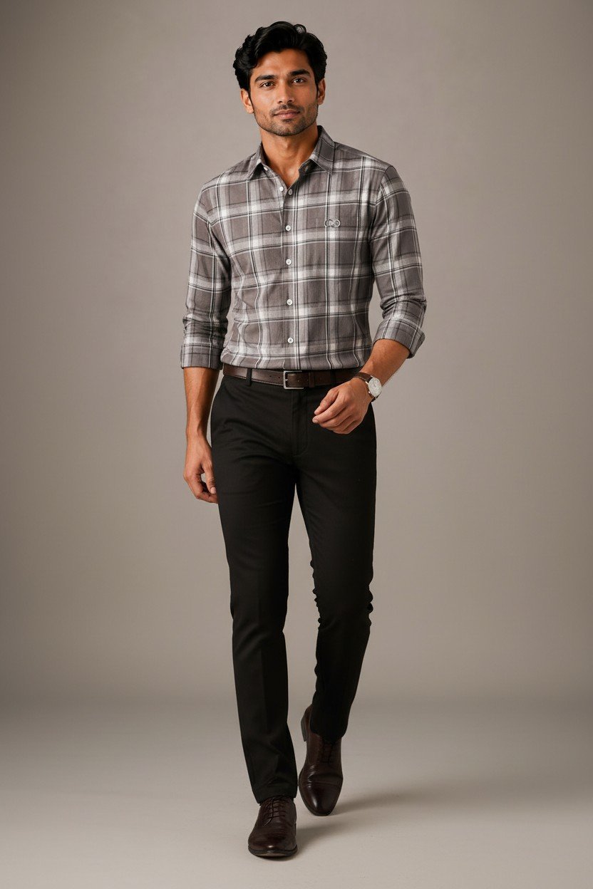 Brown Checkered Premium Cotton Shirt - Image 3