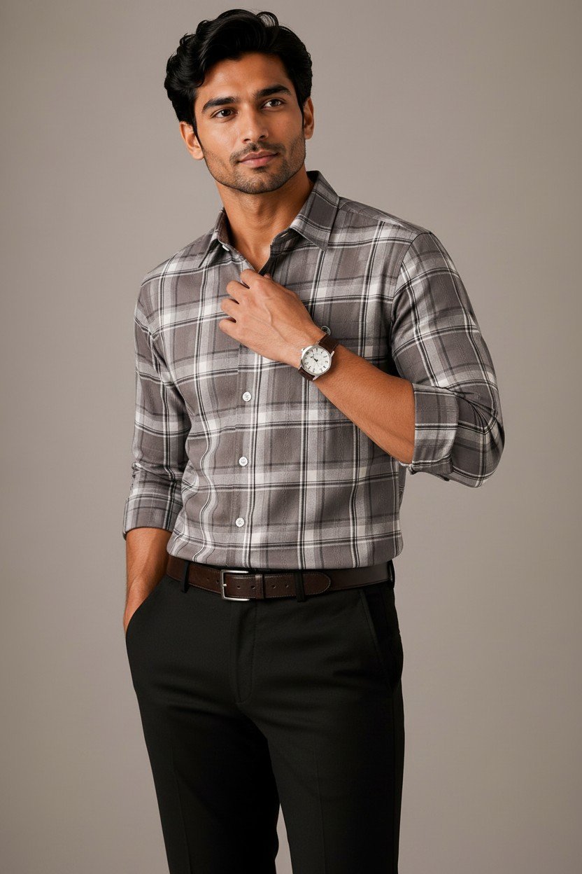 Brown Checkered Premium Cotton Shirt - Image 4